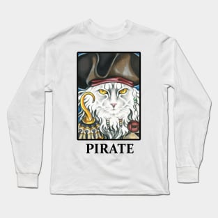 Pirate Cat with Hook - Quote - Black Outlined Version Long Sleeve T-Shirt